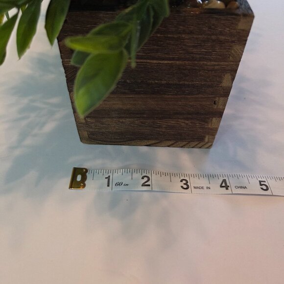 Rustic Faux Greenery in Wooden Planter Box w/Natural Pebble River Rock Detailing - Picture 10 of 11